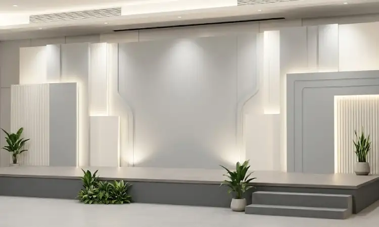 Backdrop panggung warna abu-abu, Sumber: AI