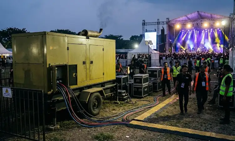 Penggunaan genset diesel pada acara musik outdoor, Sumber: AI